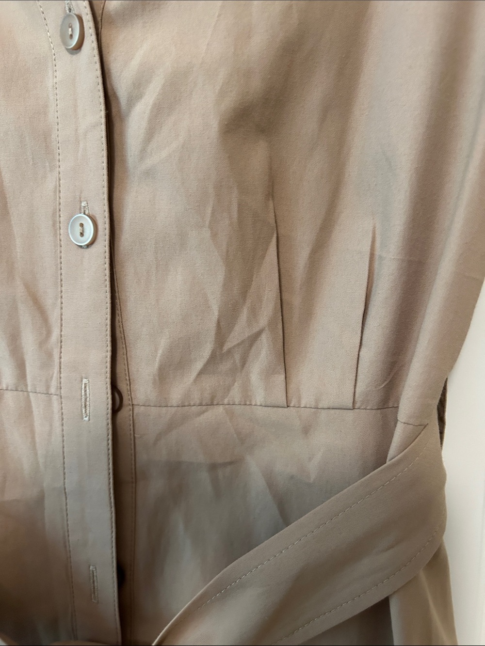 Brochu Walker Fia Neutral Taupe Button-Front Belted Midi Shirt Dress the quality - Picture 7 of 9